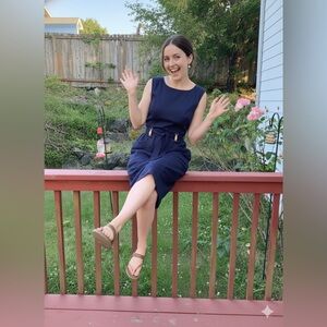 Ellen Tracy Navy Blue Belted Sheath Dress size 6